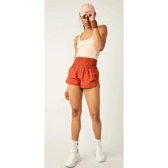 FP Movement Way Home Run Shorts Brushed Apricot Copper Logo Smocked Waist XS - Picture 3 of 7